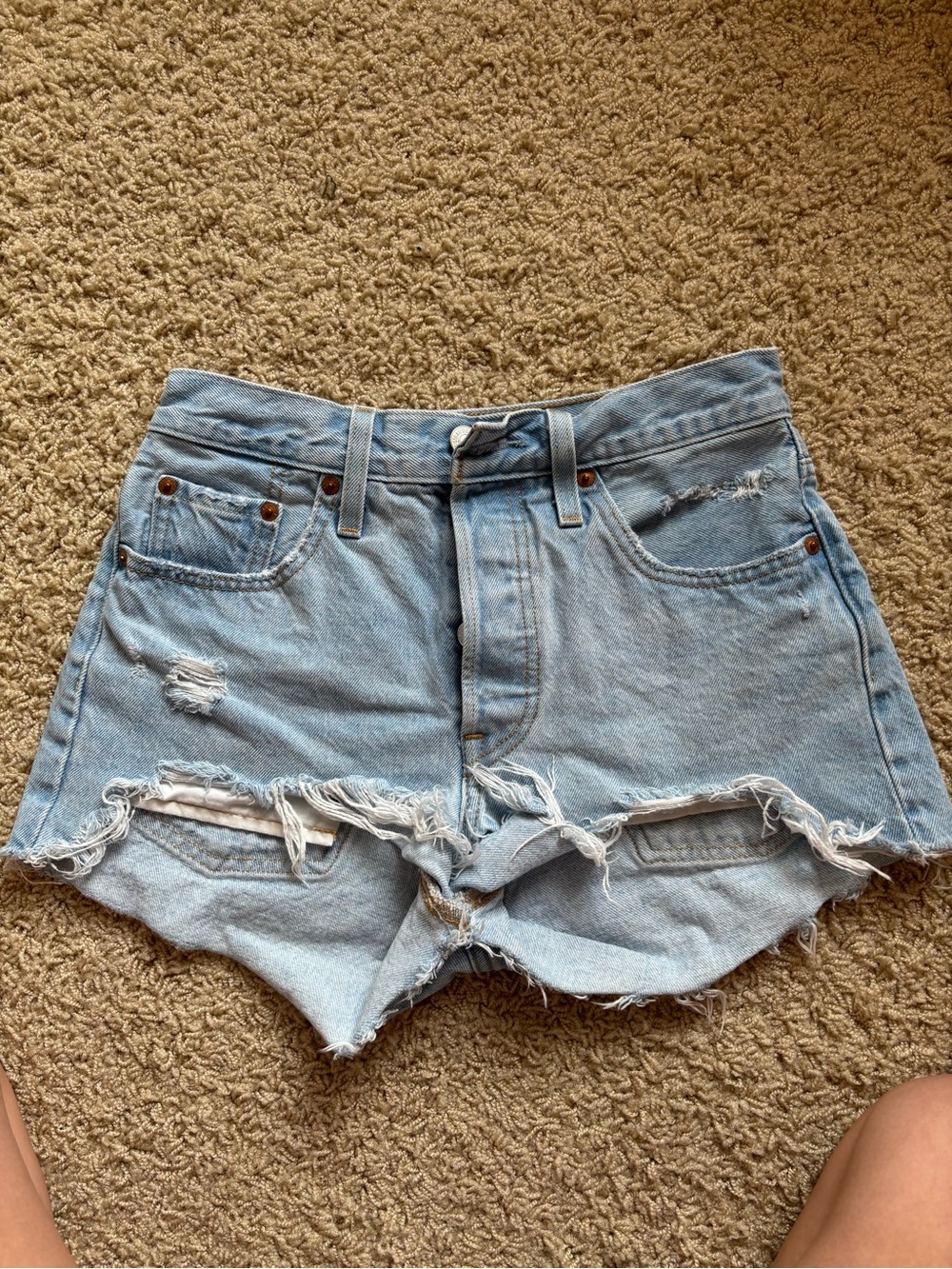 Levi's Light Blue Distressed High-Rise Denim Shorts